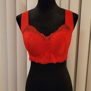 Bundle of 2 Seamless Unlined Support Lace Bralettes Red&Nude Color Sz XXXL
